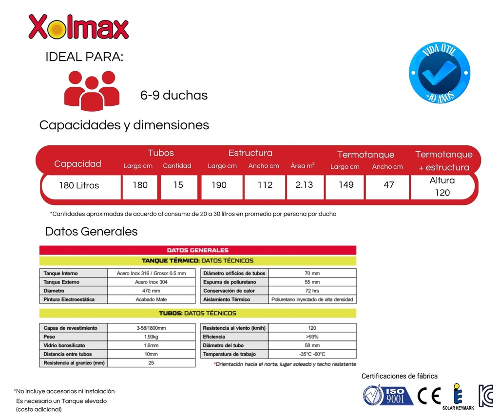 TERMA SOLAR EXP XOLMAX 15 TUBOS- 180 L